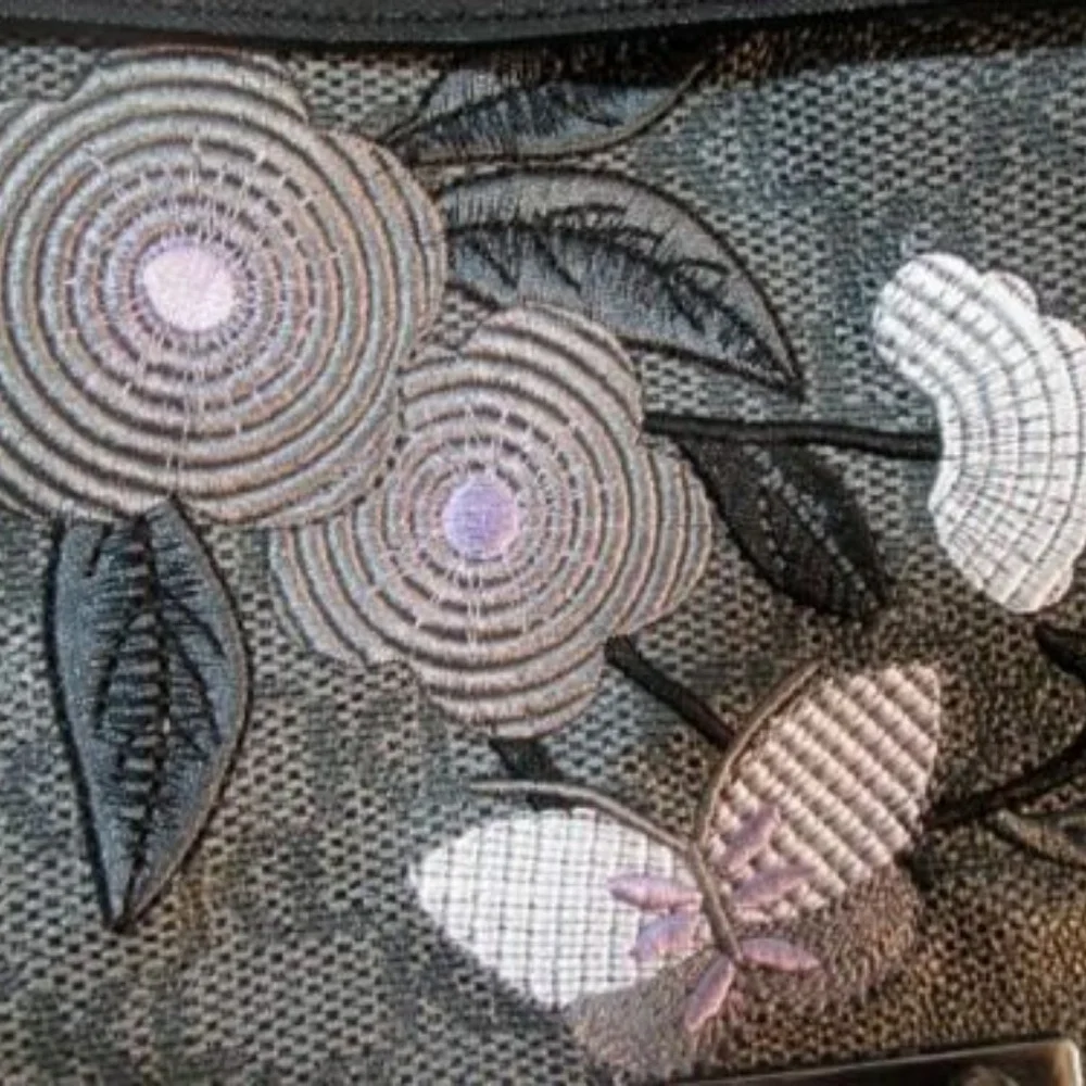 Karl Lagerfeld Gray Monogram Crossbody with Pink Floral Embroidery - Picture 4 of 6